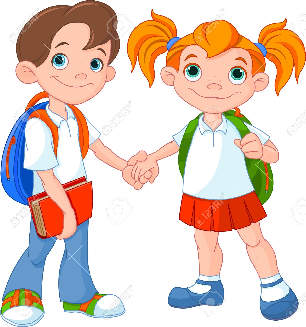 Boy And Girl Going To School Clipart