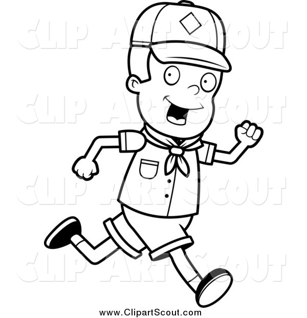 600x620 Clipart Of A Black And White Happy Cub Scout Boy Running By Cory