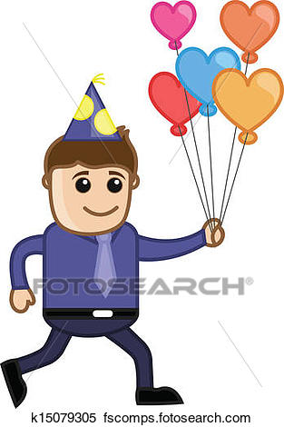 313x470 Clipart Of Boy Running With Heart Balloons K15079305
