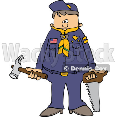400x400 Cartoon Of An Outlined Scout Boy Holding Tools