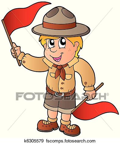394x470 Clip Art Of Scout Boy Giving Flag Signal K6305579
