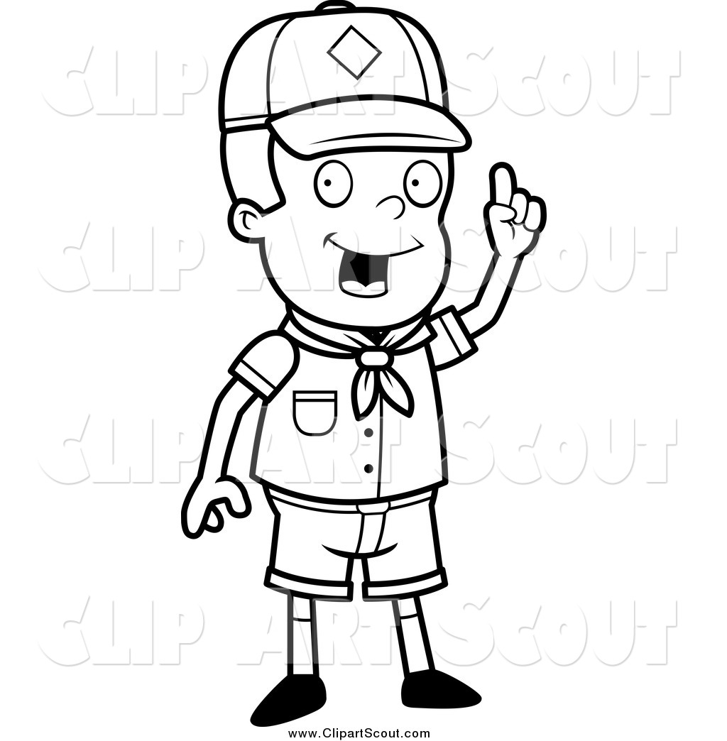 1024x1044 Clipart Of A Black And White Smart Cub Scout Boy With An Idea By