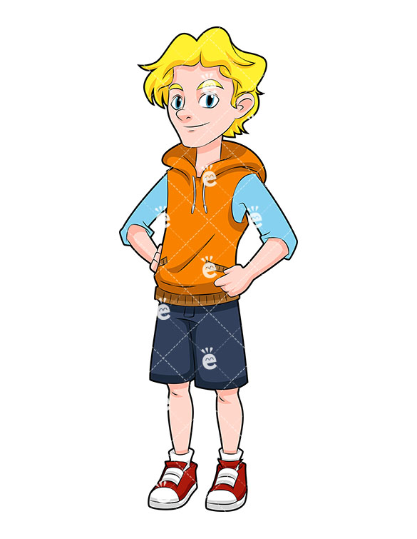 585x755 Vector Clipart Of A Young Teenage Boy Wearing Shorts