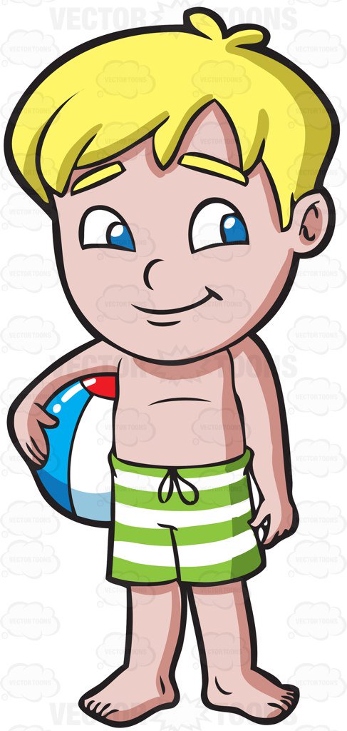 487x1024 A Shy Boy Carrying A Beach Ball Cartoon Clipart