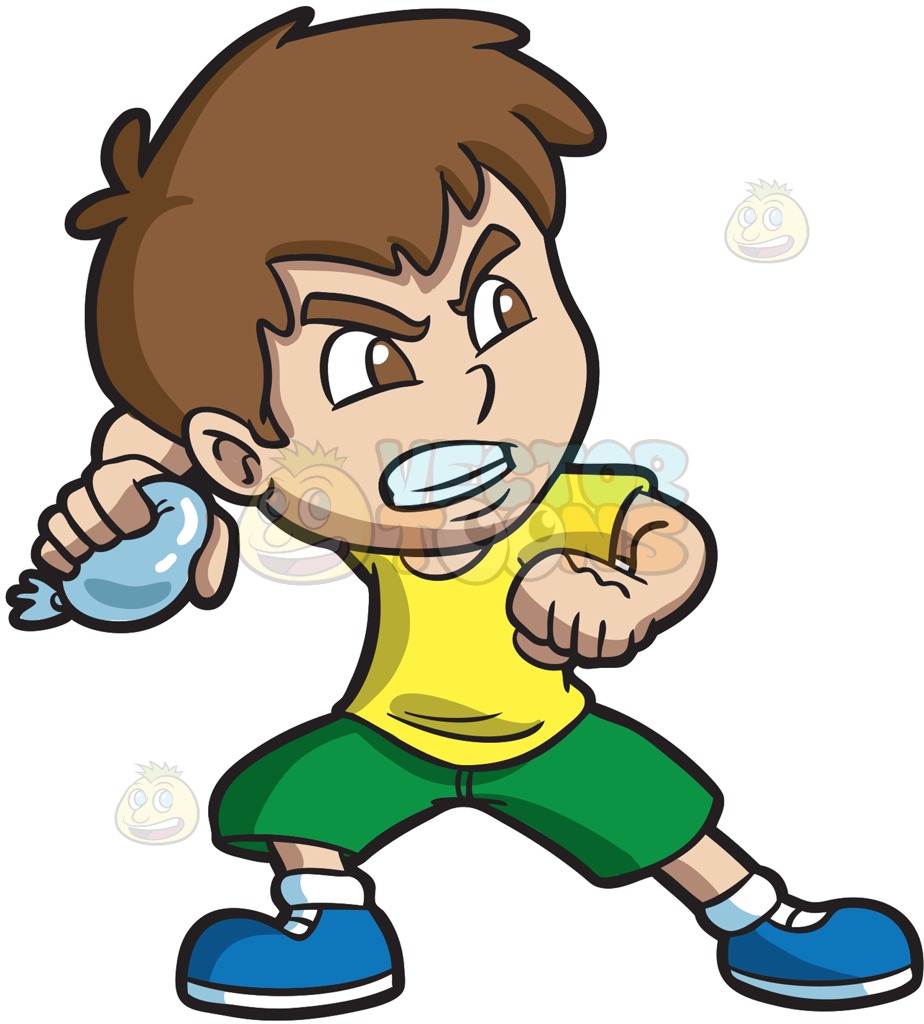 924x1024 An Angry Boy Throwing A Water Balloon Cartoon Clipart