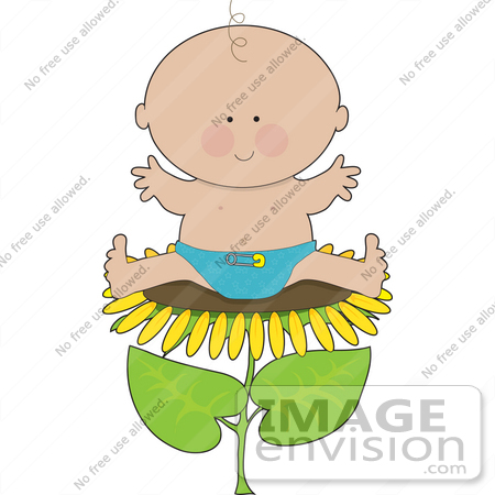 450x450 Clip Art Graphic Of A Happy Spring Baby Boy Sitting On A Sunflower