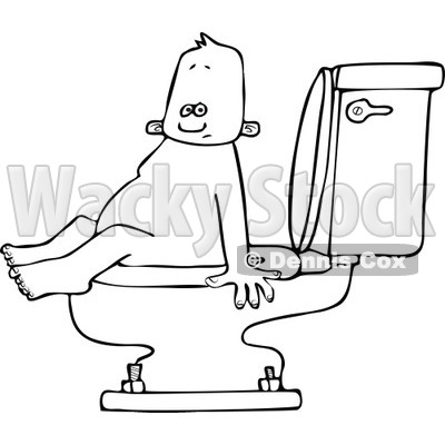 400x400 Clipart Of A Cartoon Black And White Baby Boy Sitting On A Toilet