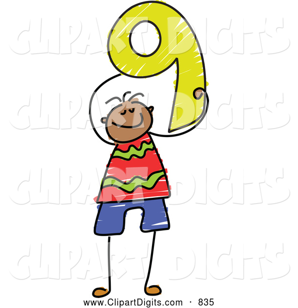 600x620 Vector Clip Art Of A Stick Figure Boy Holding The Number 9 Nine By