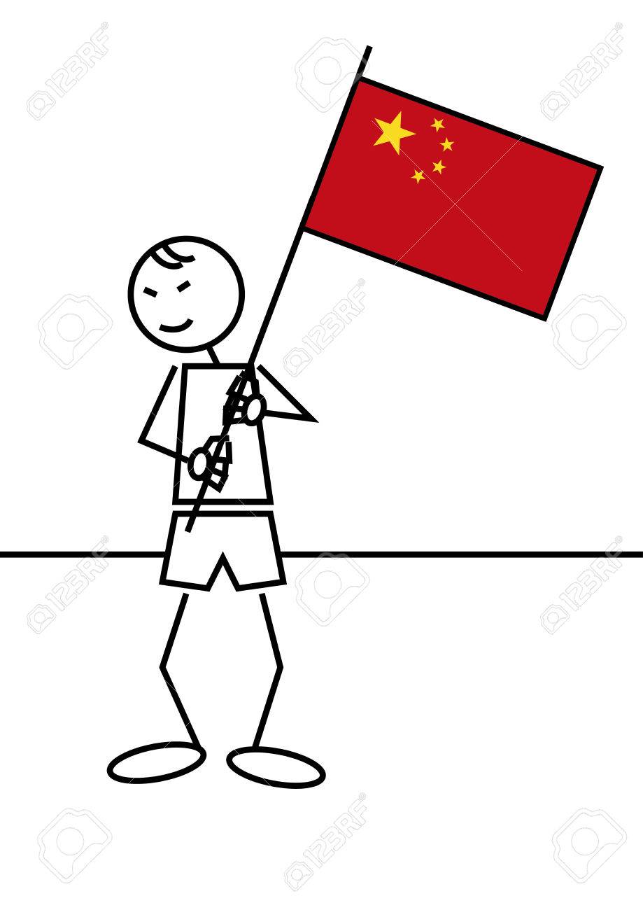 919x1300 A Boy Is Holding A China Flag Stick Figure Royalty Free Cliparts