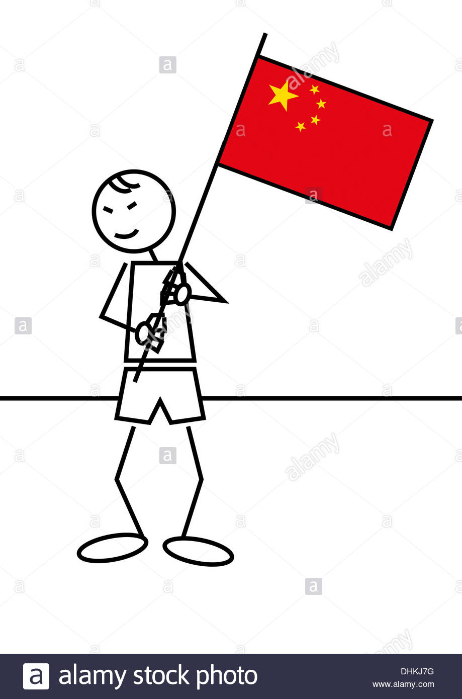 919x1390 A Boy Is Holding A China Flag. Stick Figure Stock Photo, Royalty
