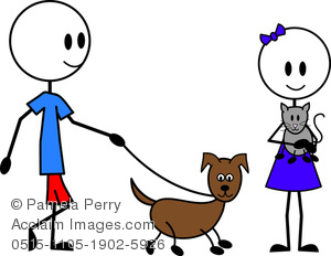 300x232 Art Image Of A Stick Figure Boy And Girl With Their Pets