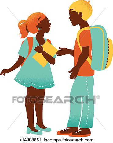 370x470 Clipart Of School Boy And Girl. Vintage Student Silhouettes. Back