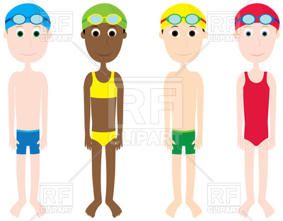 400x313 Cartoon Boys And Girls In Swimming Suits Royalty Free Vector Clip