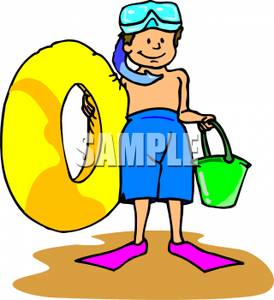 274x300 Free Clipart Image A Little Boy On The Back With Swimming Toys