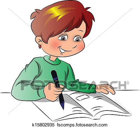 450x410 Clipart Of Vector Of Boy Writing In Book. K15802935