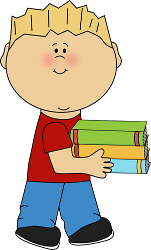 303x500 Little Boy Carrying A Stack Of Books Clip Art