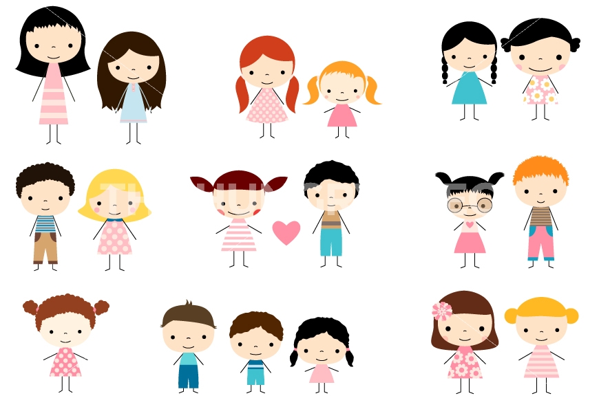 870x579 Cute Multicultural Children Stick Figures Clip Art, Boys And Girls