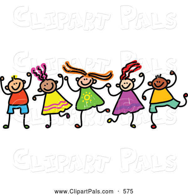 600x620 Pal Clipart Of A Childs Sketch Of Happy Boys And Girls Holding