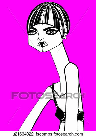 330x470 Clip Art Of Woman With Short Hair In Black Bra U21634022
