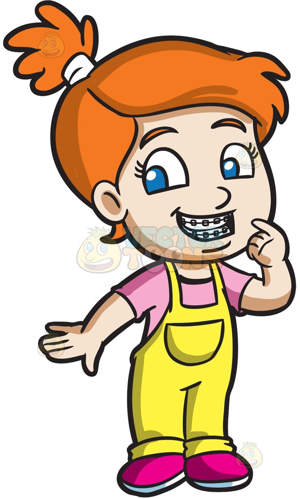615x1024 A Proud Girl Showing Her New Braces Cartoon Clipart