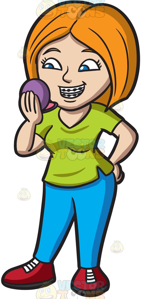 485x1024 A Woman Smiles To Check Her Braces Cartoon Clipart