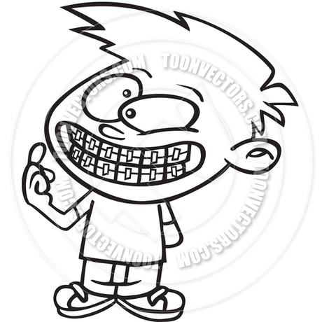 460x460 Cartoon Boy Braces (Black And White Line Art) By Ron Leishman