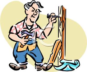 300x248 Colorful Cartoon Of A Carpenter Building A Brace
