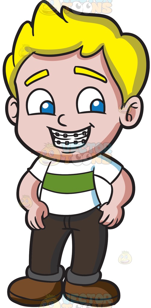 502x1024 A Boy Proudly Smiles To Reveal His Braces Cartoon Clipart