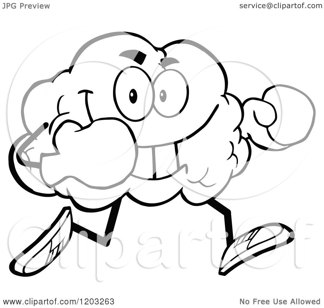 1080x1024 Cartoon Of A Black And White Brain Mascot Running With Boxing