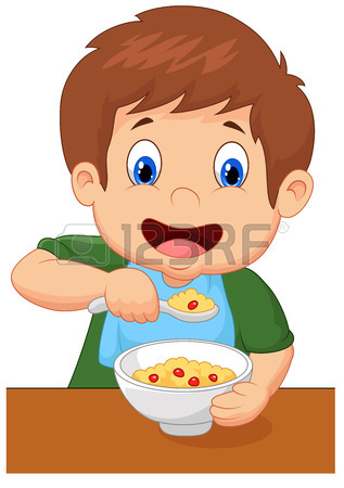 317x450 Little Boy Having Breakfast Cereals With Milk Royalty Free
