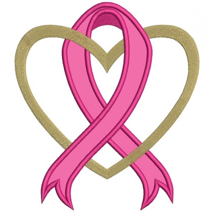700x700 Cancer Awareness Ribbon With Heart Applique Machine Embroidery