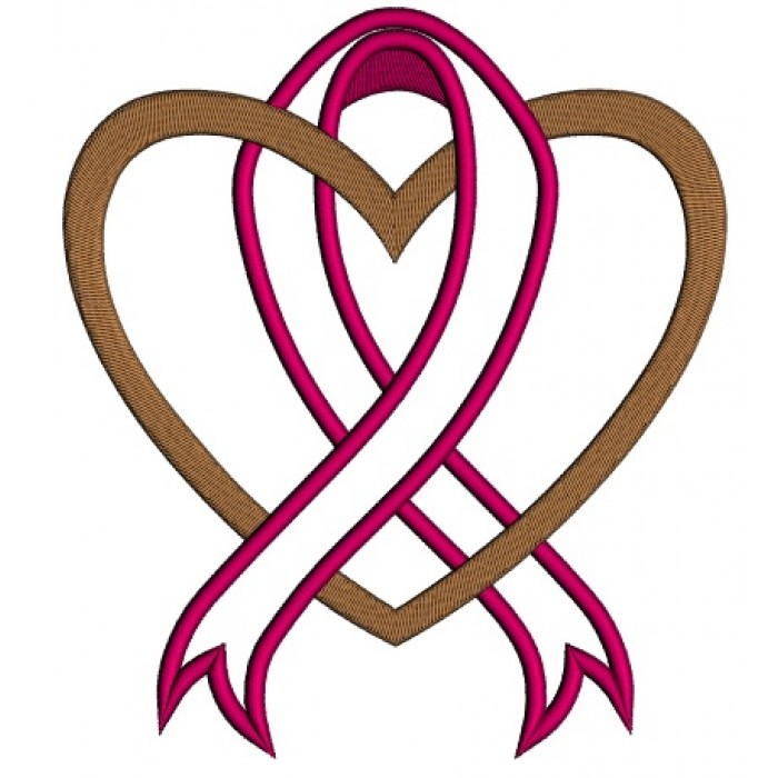 700x700 Cancer Awareness Ribbon With Heart Applique Machine Embroidery