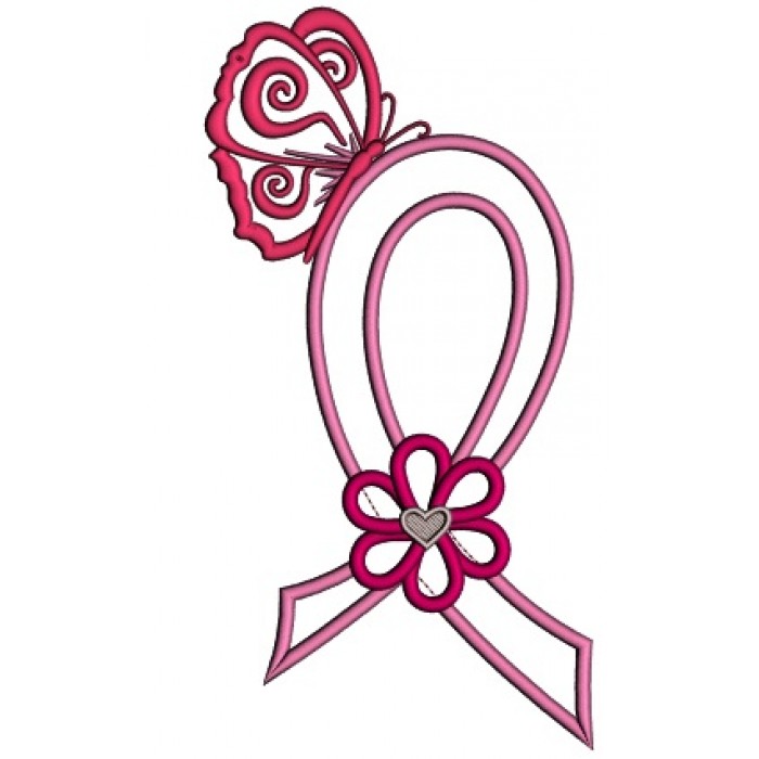 700x700 Cancer Awareness Ribbon With Butterfly And Flower Applique Machine