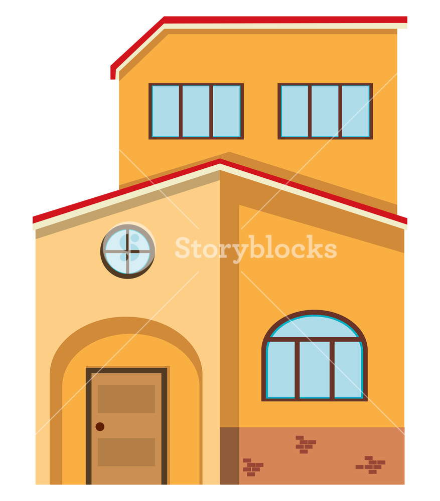 877x1000 Brick House With Red Roof Illustration Royalty Free Stock Image