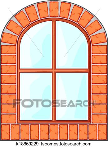 348x470 Clip Art Of Wooden Window On Brick Wall K18869229