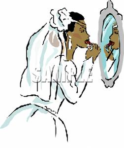 252x300 African American Bride Applying Lipstick In The Mirror Clip Art Image