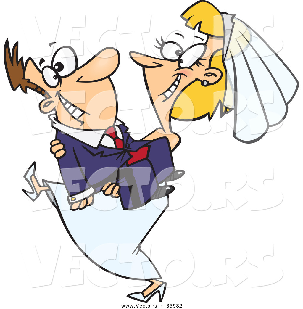1024x1044 Vector Of A Happy Cartoon Bride Carrying Groom By Toonaday