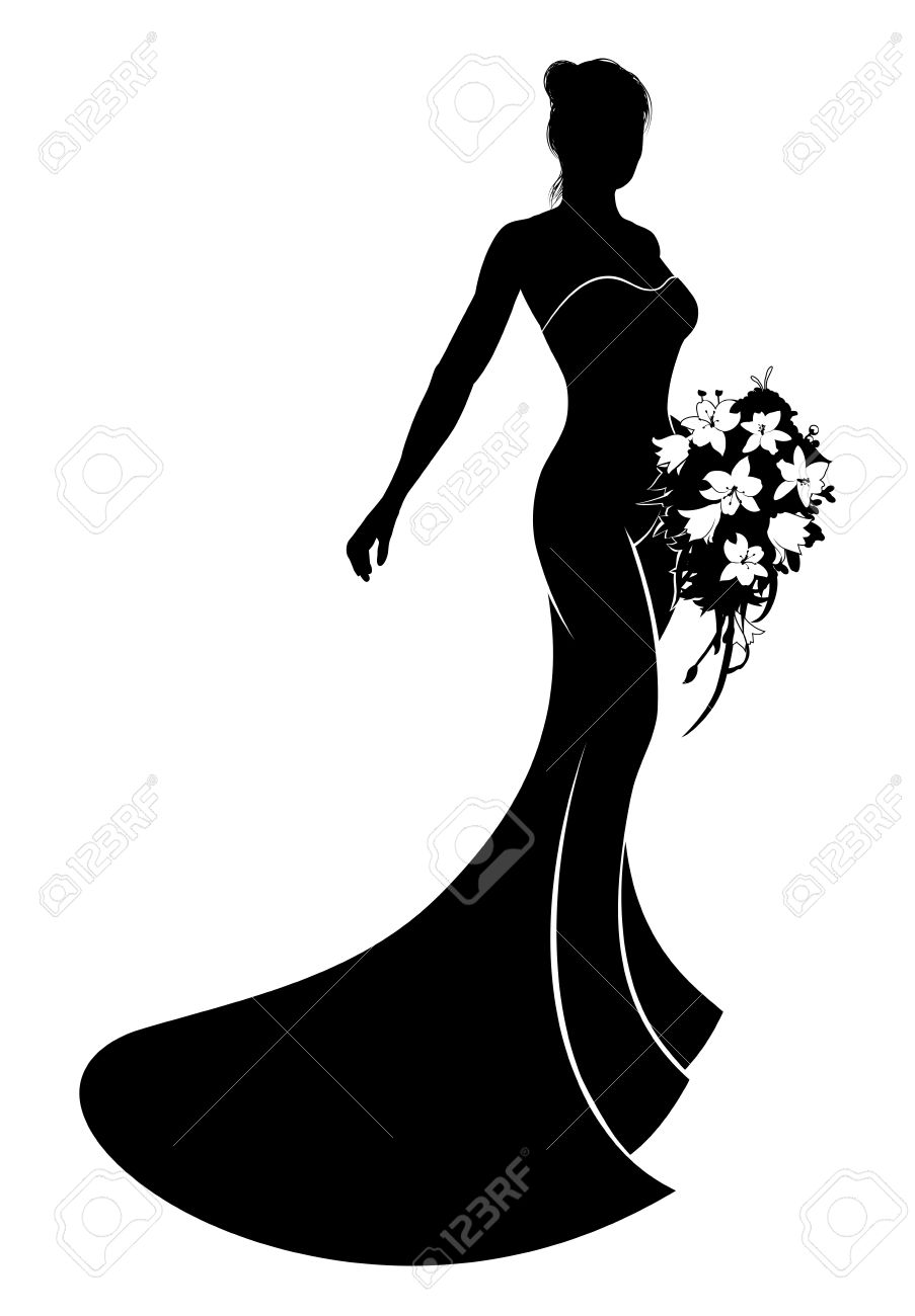 903x1300 Bride In Silhouette Wearing A Bridal Dress Wedding Gown Holding