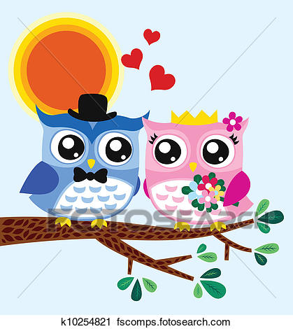 419x470 Clipart Of Owl Bride And Groom K10254821