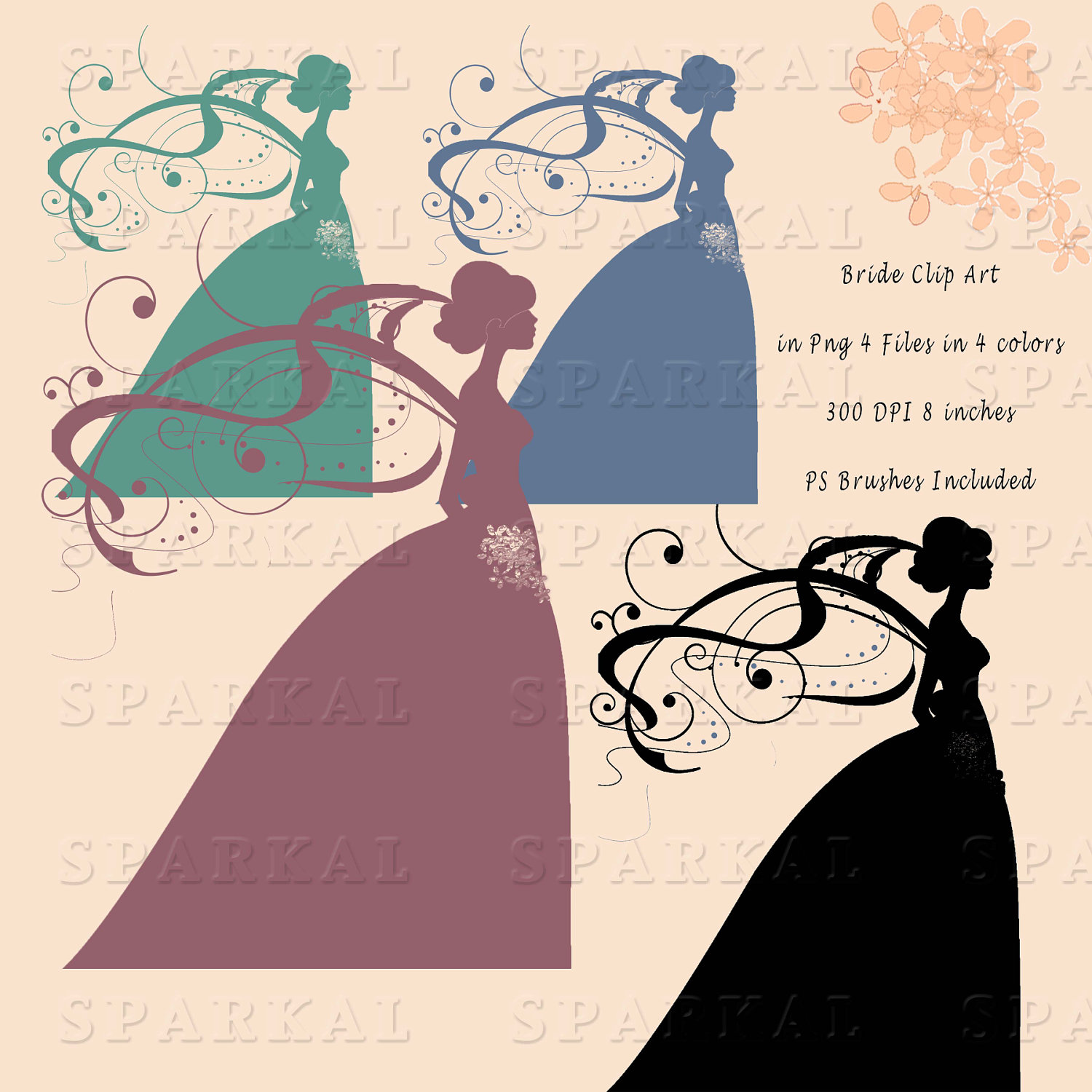1500x1500 Digital Wedding Bride Clip Art Photoshop Brushes Included