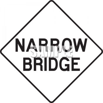 350x350 White Road Sign For Narrow Bridge