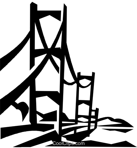 444x480 Suspension Bridge Royalty Free Vector Clip Art Illustration