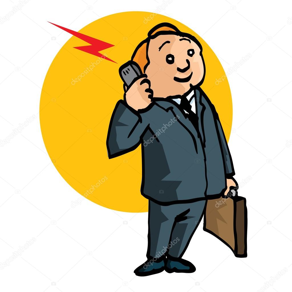 1024x1024 Cartoon Salesman With Briefcase And Mobile Phone Stock Vector