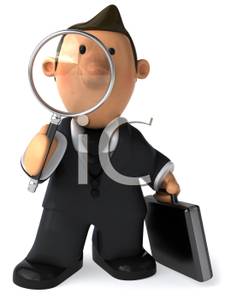 231x300 Colorful Cartoon Of A 3d Man Holding A Briefcase And Magnifying