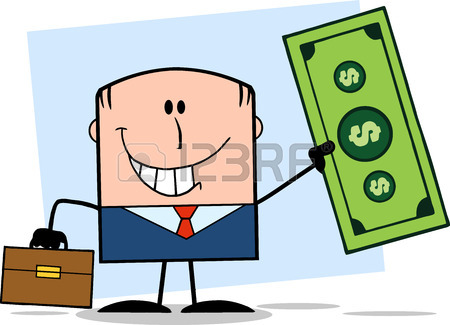 450x325 Lucky Businessman With Briefcase Holding A Dollar Bill Monochrome