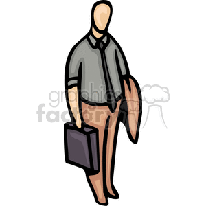 300x300 Royalty Free Cartoon Man Holding A Briefcase And Coat 159654