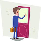 170x169 Clip Art Of Oriented Happy Businessman With Briefcase Knocking