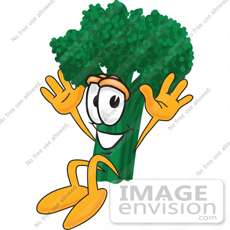 450x450 Clip Art Graphic Of A Broccoli Mascot Character Jumping Excitedly
