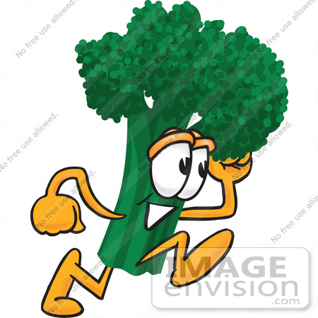450x450 Clip Art Graphic Of A Broccoli Mascot Character Running Fast