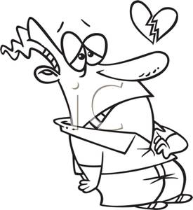275x300 Black And White Cartoon Of A Man With A Broken Heart